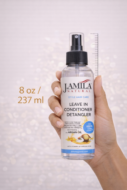 J. AMILA Natural Leave-In Conditioner &amp; Detangler with Vitamin E &amp; Argan Oil – Heat &amp; UV Protection for Natural, Wigs, Braids &amp; Synthetic Hair (8 oz)