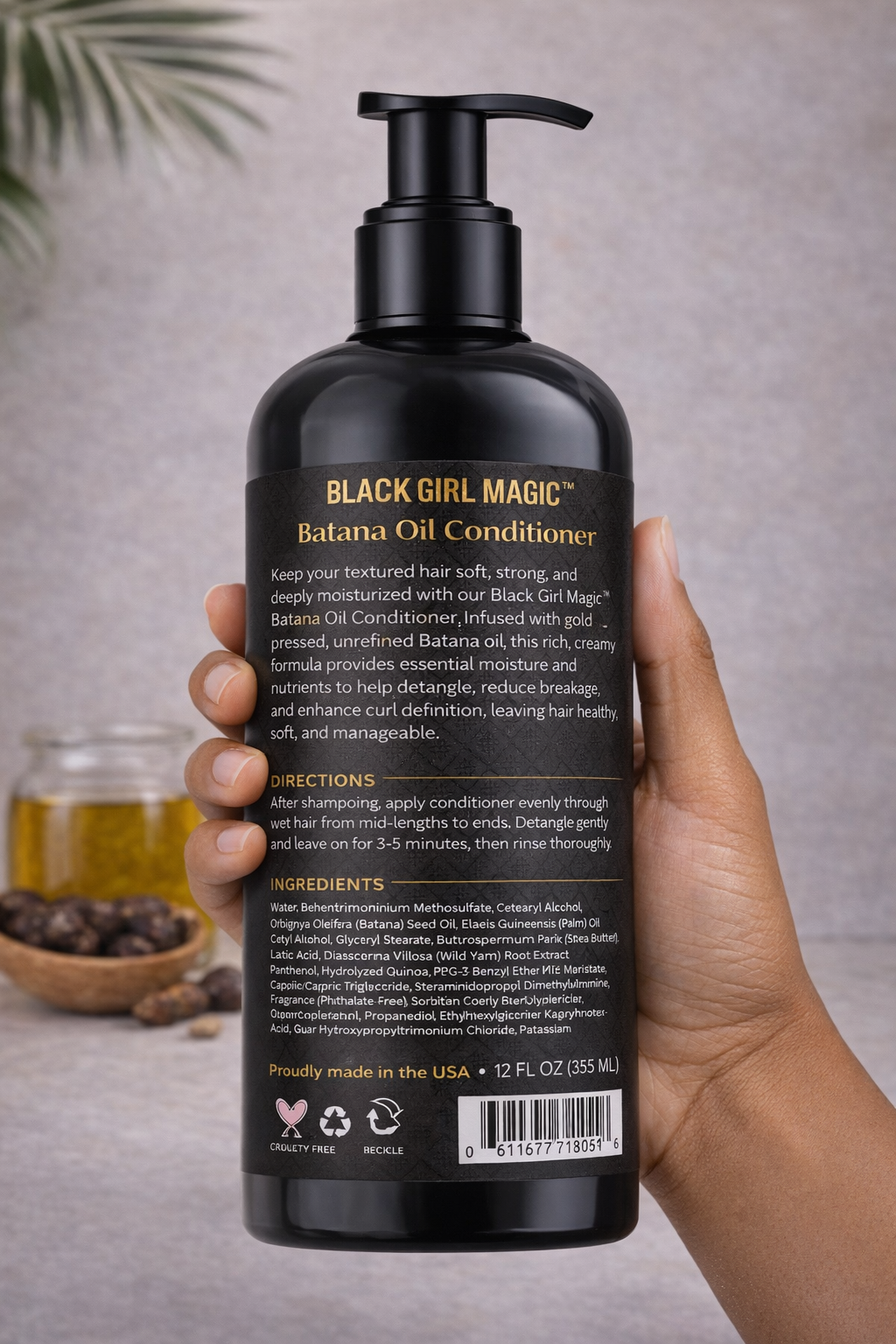 Black Girl Magic infused with Gold press, unrefined, Batana Hair Growth oil conditioner 12oz