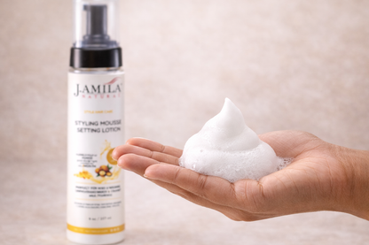 Amila Natural Styling Mousse Setting Lotion with Argan Oil – Flexible Hold, Frizz Control &amp; Shine – For Wigs, Weaves &amp; Natural Hair (8oz)