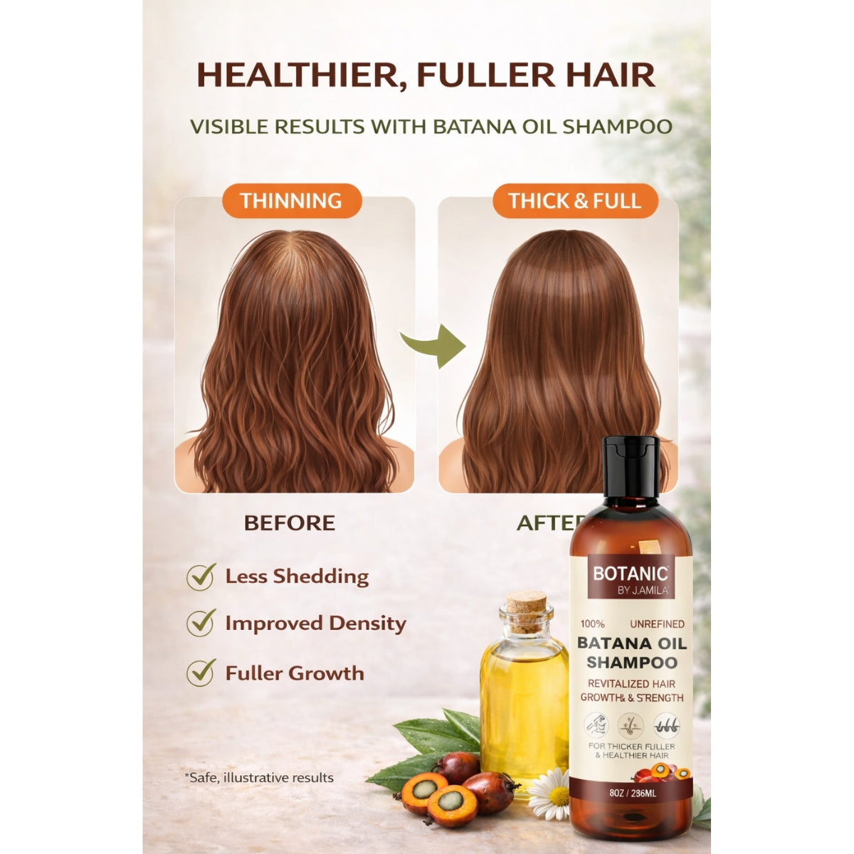 Botanic 100% Unrefined Batana Oil Shampoo – For Thicker, Fuller &amp; Healthier Hair 8 oz
