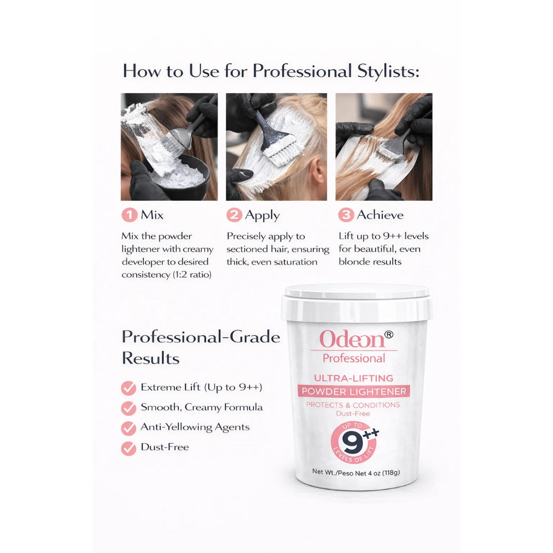 Odeon Professional Ultra-Lifting Powder Lightener Up To 9++ level For Hair 4oz