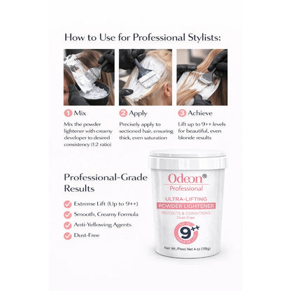 Odeon Professional Ultra-Lifting Powder Lightener Up To 9++ level For Hair 4oz