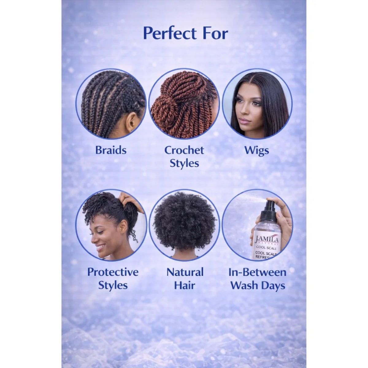 J. AMILA Natural Cool Scalp Refresher with Menthol, Myrrh, Vitamin E &amp; Coconut Oil – Cooling Scalp Spray for Braids, Wigs, Natural &amp; Synthetic Hair (8 oz)