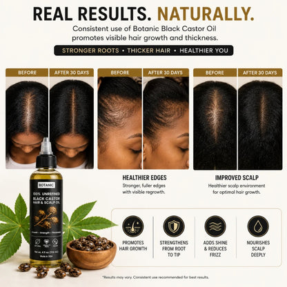 BOTANIC 100% Unrefined Black Castor Hair &amp; Scalp Oil – Hair Growth &amp; Thickness Treatment – 4 fl oz (118 mL)