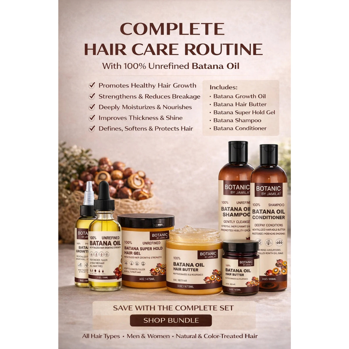 Botanic Hair Care 100% Unrefined Batana Oil Shampoo + Conditioner Bundle Complete Hair Care System 8oz