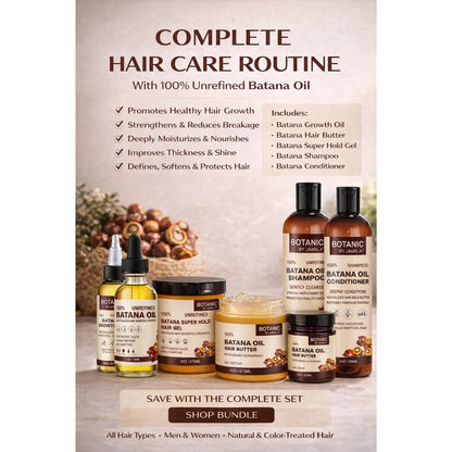 Botanic Hair Care 100% Unrefined Batana Oil Shampoo + Conditioner Bundle Complete Hair Care System 8oz