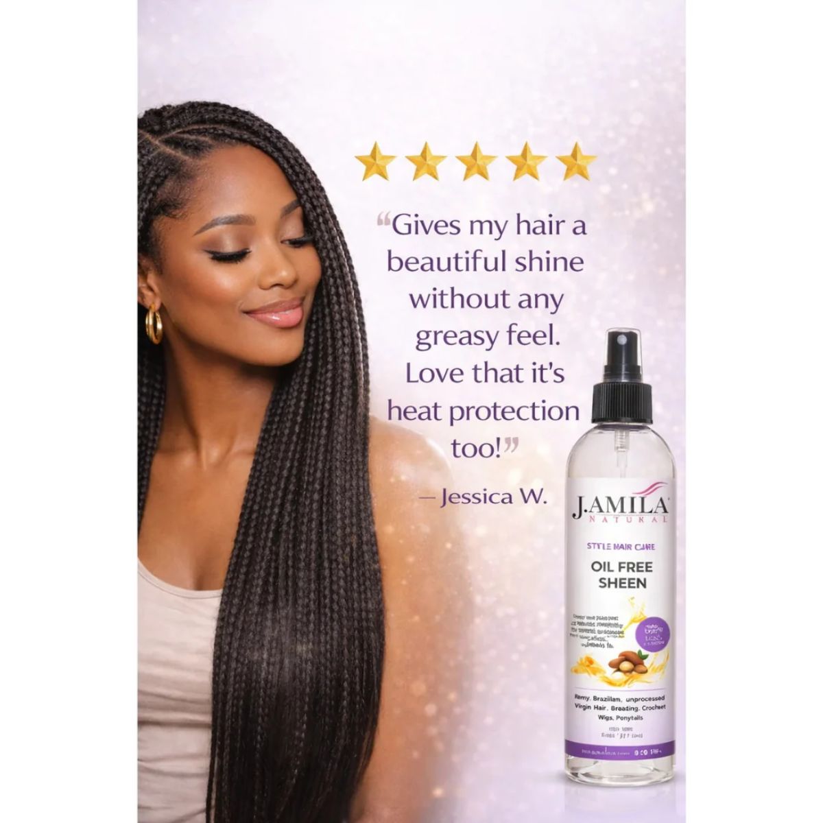 J. AMILA Natural Oil Free Sheen Spray with Vitamin E &amp; Argan Oil – Lightweight Shine, Heat &amp; UV Protection for Wigs, Braids &amp; Natural Hair 8 oz 237 ml