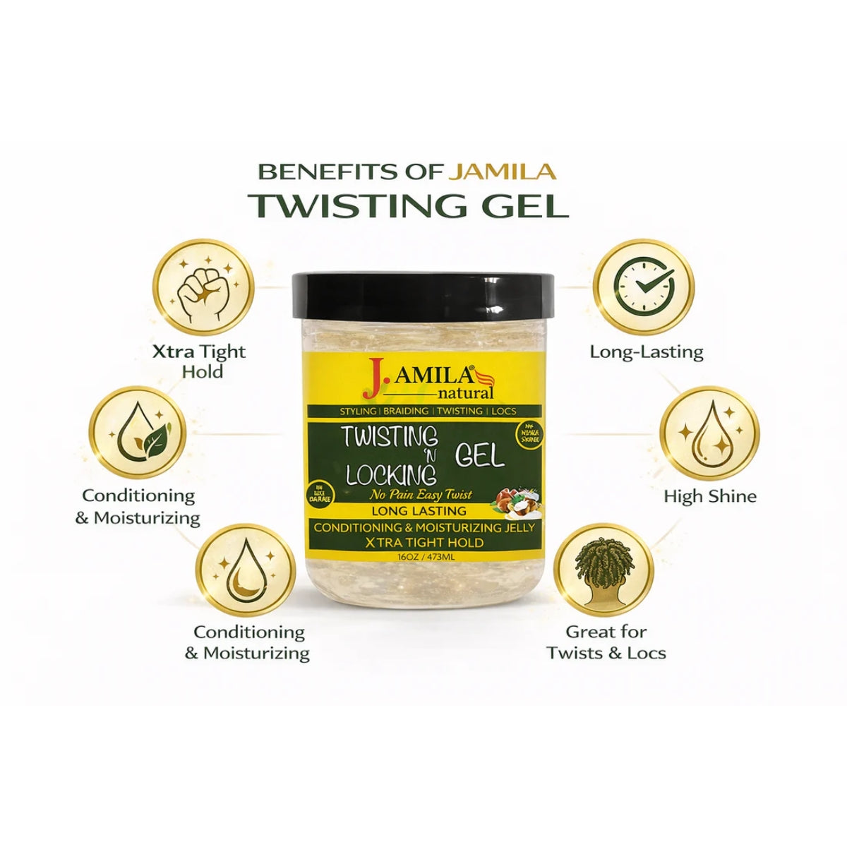 Jamila Natural Award-Winning– Xtra Hold Twisting ‘N Locking Gel (16oz / 473ml)