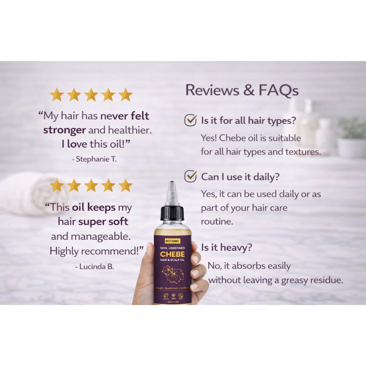 100% Unrefined Chebe Hair &amp; Scalp Oil – Strength, Nourishment &amp; Moisture Retention | Vegan, Cruelty-Free 4 fl oz (118 mL)