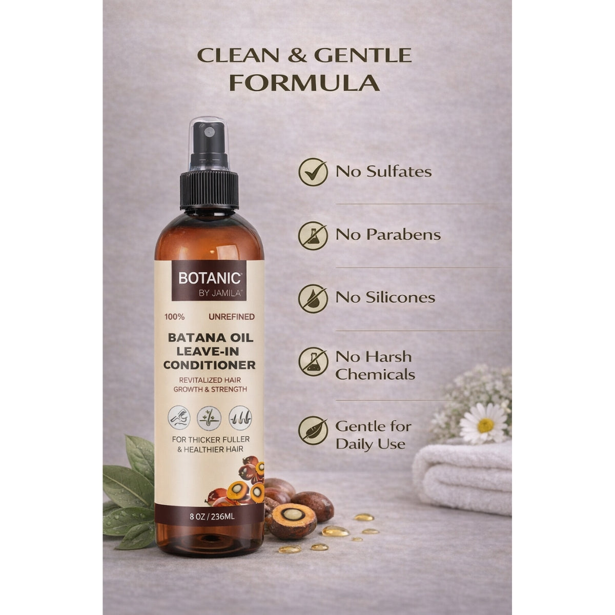 Botanic 100% Unrefined Batana Oil Leave-In Conditioner – Lightweight Moisture &amp; Strength Spray 8 oz