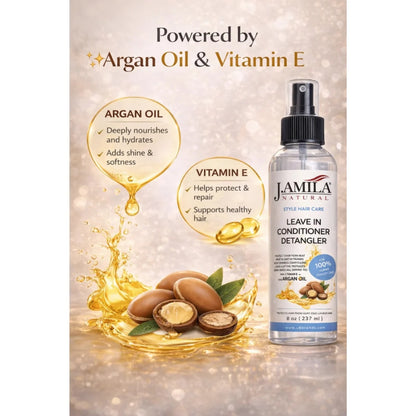 J. AMILA Natural Leave-In Conditioner &amp; Detangler with Vitamin E &amp; Argan Oil – Heat &amp; UV Protection for Natural, Wigs, Braids &amp; Synthetic Hair (8 oz)