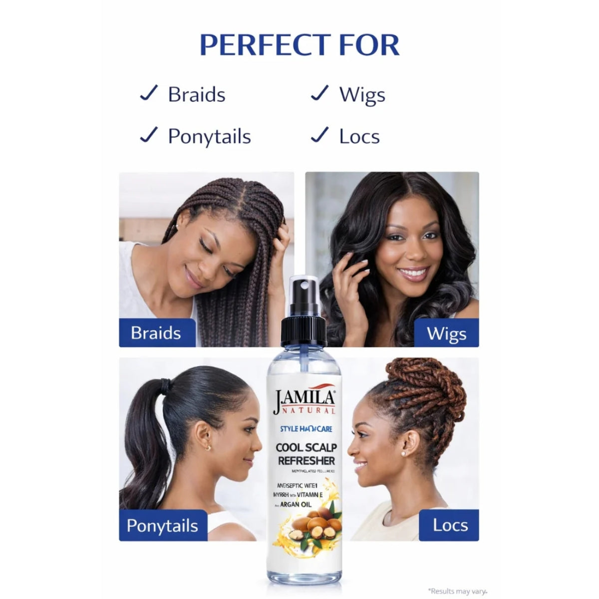 J. AMILA Natural Cool Scalp Refresher with Menthol, Myrrh, Vitamin E &amp; Argan Oil – Cooling Scalp Spray for Braids, Wigs, Natural &amp; Synthetic Hair (8 oz)
