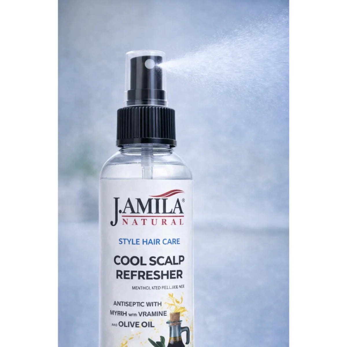 J. AMILA Natural Cool Scalp Refresher with Menthol, Myrrh, Vitamin E &amp; Olive Oil – Cooling Scalp Spray for Braids, Wigs, Natural &amp; Synthetic Hair (8 oz)