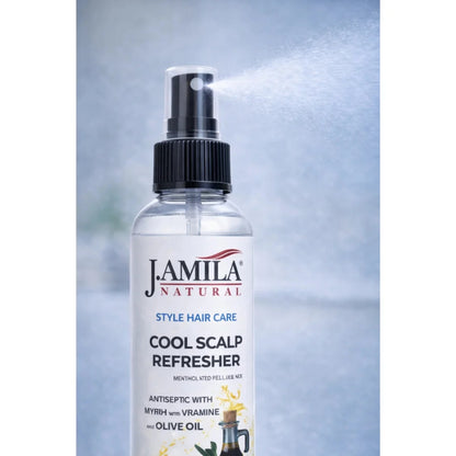 J. AMILA Natural Cool Scalp Refresher with Menthol, Myrrh, Vitamin E &amp; Olive Oil – Cooling Scalp Spray for Braids, Wigs, Natural &amp; Synthetic Hair (8 oz)