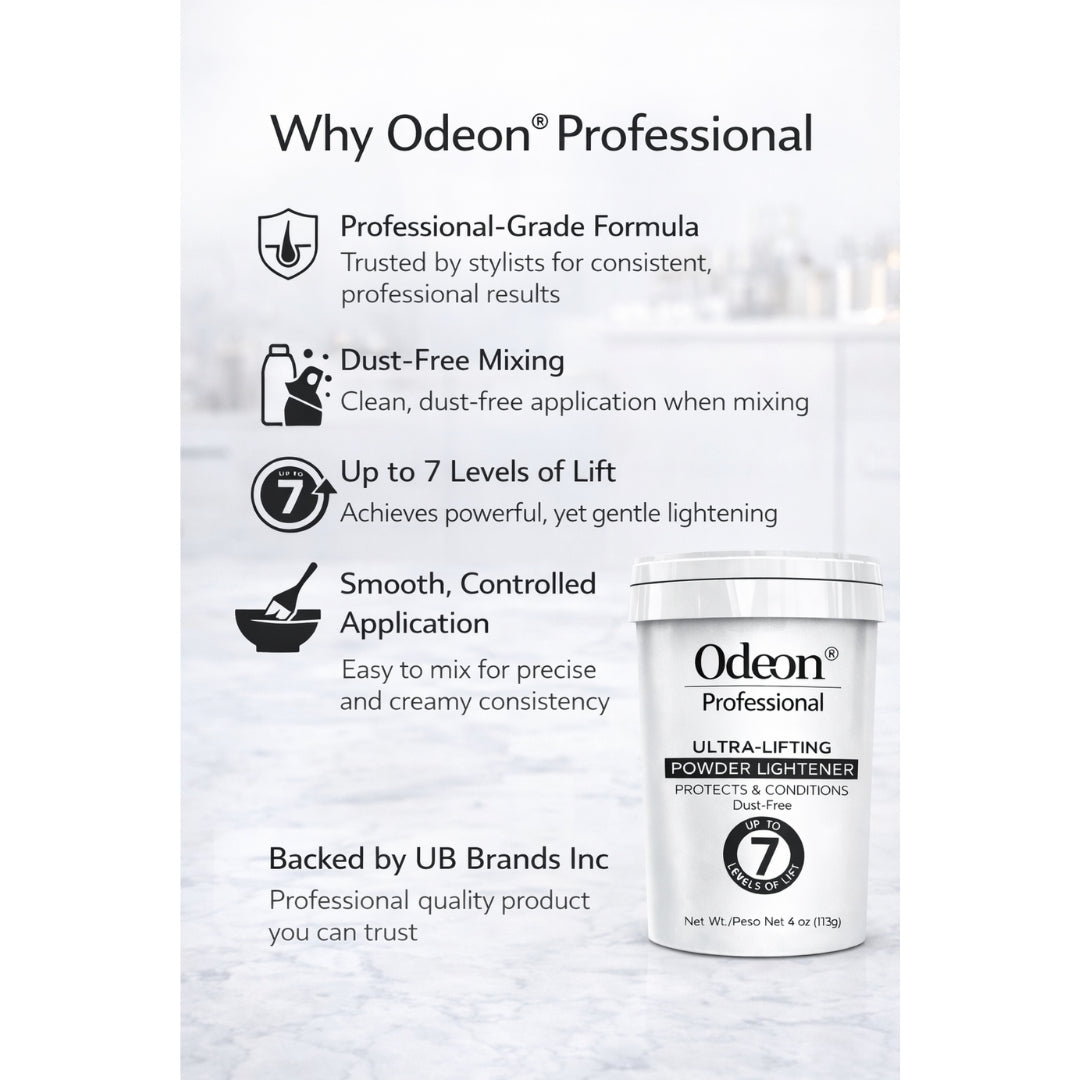 Odeon® Professional Ultra-Lifting Powder Lightener – Dust-Free Bleach, Up to 7 Levels of Lift (4 Oz)