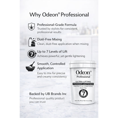 Odeon® Professional Ultra-Lifting Powder Lightener – Dust-Free Bleach, Up to 7 Levels of Lift (4 Oz)
