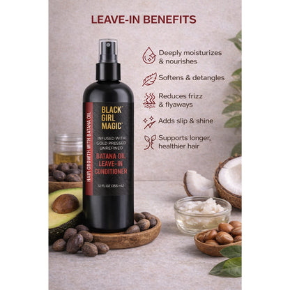 Black Girl Magic infused with gold press, unrefined Batana oil leave in conditioner 12 Oz