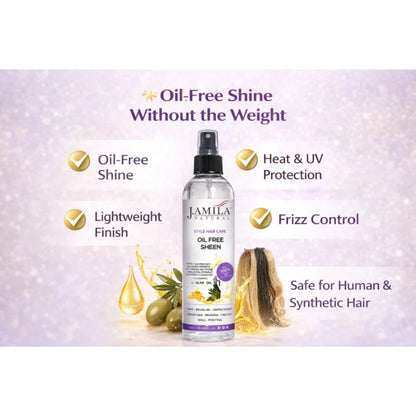 J. AMILA Natural Oil Free Sheen Spray with Vitamin E &amp; Olive Oil – Lightweight Shine, Heat &amp; UV Protection for Wigs, Braids &amp; Natural Hair 8 oz 237 ml