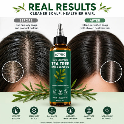 BOTANIC 100% Unrefined Tea Tree Hair &amp; Scalp Oil – Scalp Cleansing &amp; Refreshing Hair Treatment – 4 fl oz (118 mL)