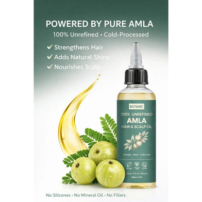 100% Unrefined Amla Hair &amp; Scalp Oil – Natural Growth, Shine &amp; Strength | Vegan, Cruelty-Free 4 fl oz (118 mL)