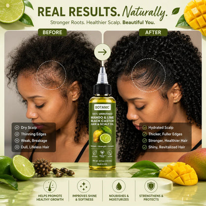 BOTANIC Mango &amp; Lime Black Castor Hair &amp; Scalp Oil – Refreshing Hair Growth Oil – 4 fl oz (118 mL)