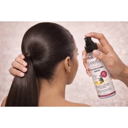 J. Amila Natural Silk Smoothing Serum with Olive Oil – Heat Protectant, Frizz Control &amp; High Gloss Shine for Natural Hair, Wigs &amp; Extensions (2 oz / 59.2 ml)