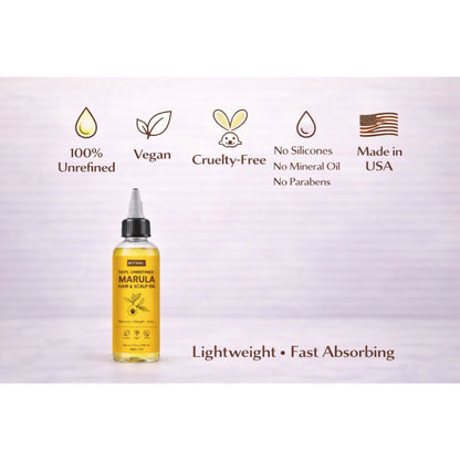 100% Unrefined Marula Hair &amp; Scalp Oil – Moisture, Strength &amp; Shine | Vegan, Cruelty-Free 4 fl oz (118 mL)