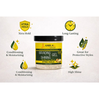 Jamila Natural Award-Winning Braiding ’N Shining Gel – Xtra Hold (16oz / 473ml)