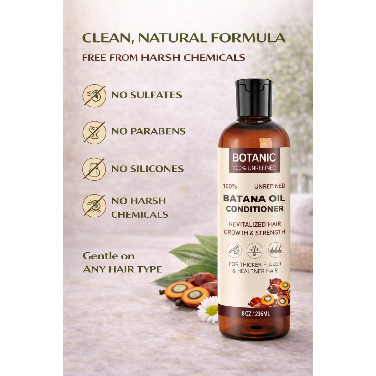 Botanic 100% Unrefined Batana Oil Conditioner – Deep Moisture, Strength &amp; Shine 8 oz