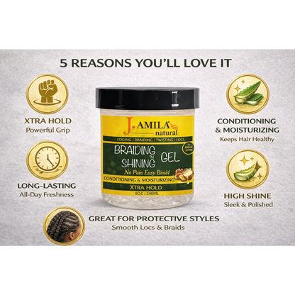 Jamila Natural Award-Winning Braiding ’N Shining Gel – Xtra Hold (8oz / 240ml)