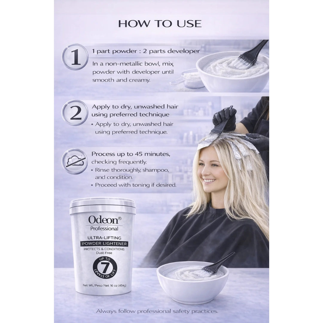 Odeon® Professional Ultra-Lifting Powder Lightener – Dust-Free Bleach, Up to 7 Levels of Lift (16 Oz)