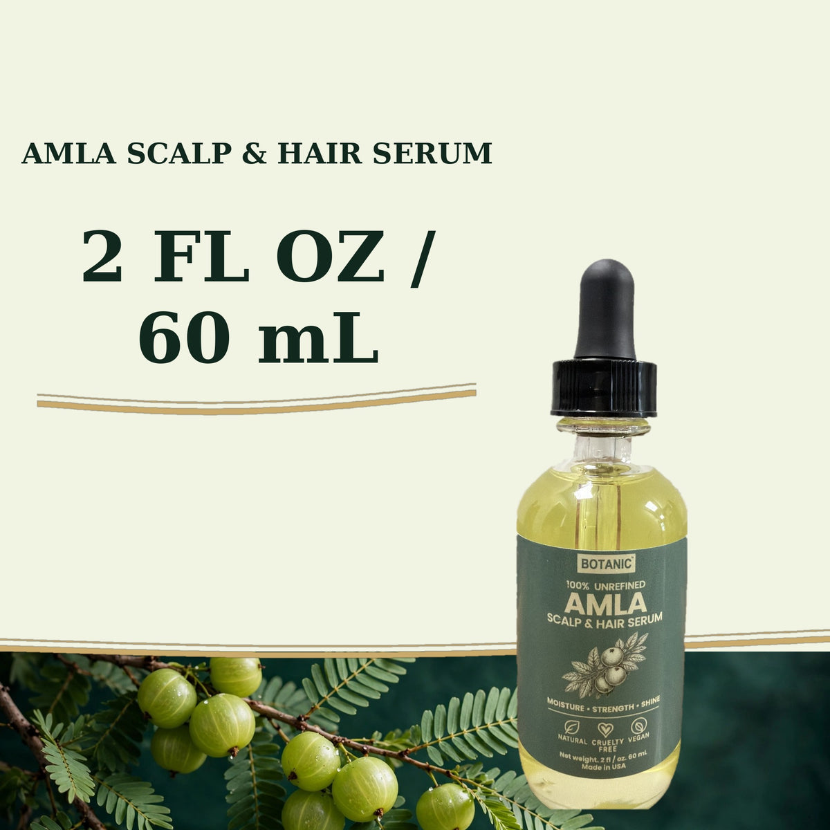 Botanic 100% Unrefined Amla Scalp &amp; Hair Serum - 2 fl oz