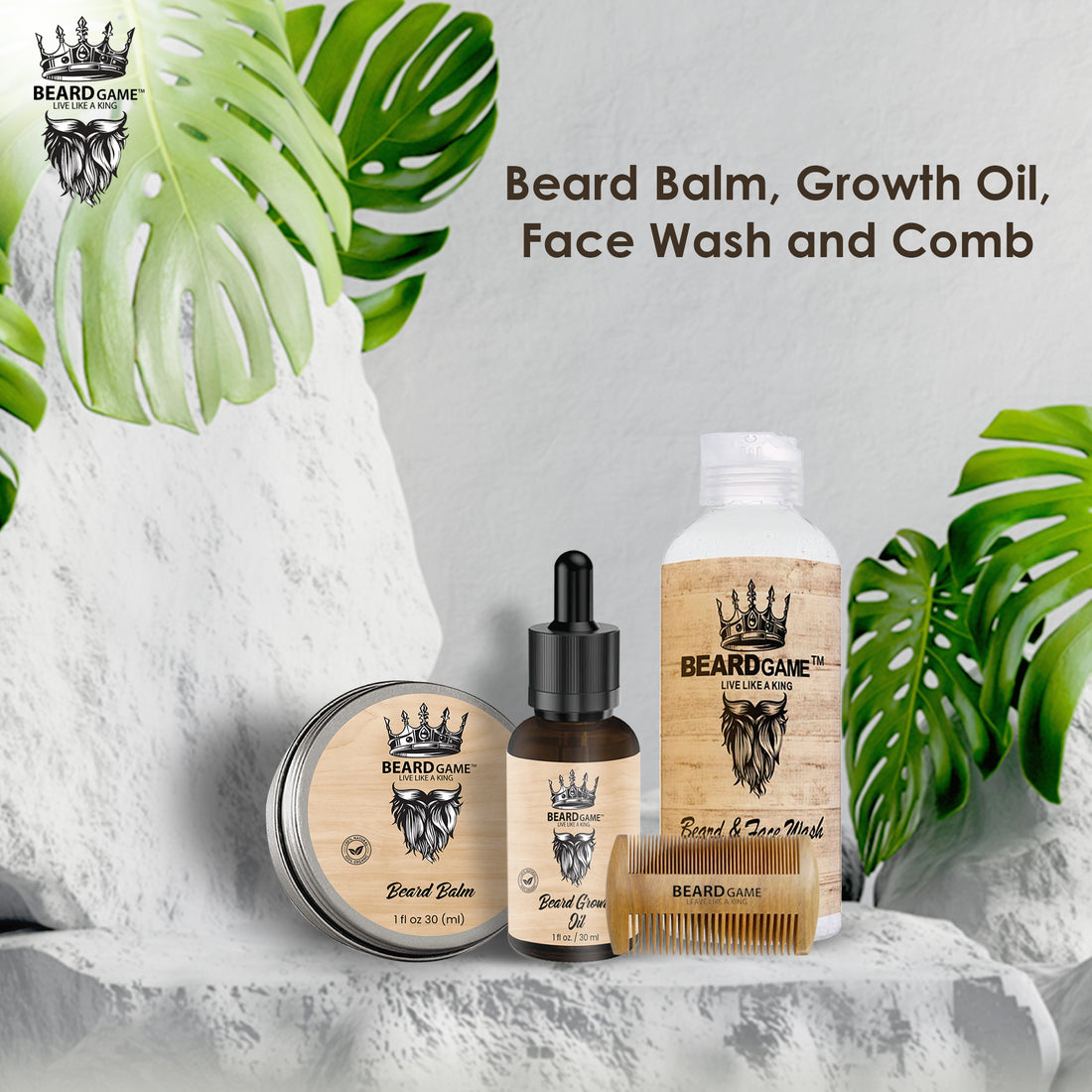 BeardGame Beard Balm, Growth Oil, Face Wash &amp; Comb 1 Fl oz (30ml)