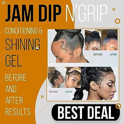 Jam Dip N Grip Hair Gel Conditioning and Shining Gel Extreme Hold For Hair Style 4oz (2 Pack)