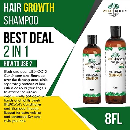 WildRoots Natural Hair Growth Shampoo 8oz (Pack of 2)