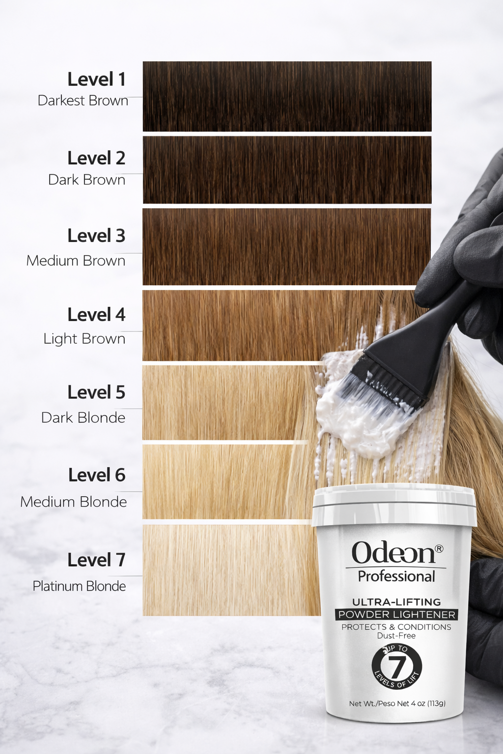Odeon® Professional Ultra-Lifting Powder Lightener – Dust-Free Bleach, Up to 7 Levels of Lift (4 Oz)