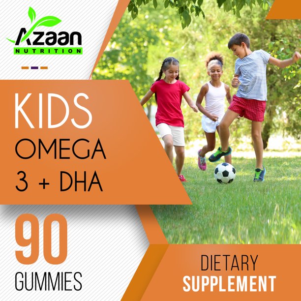 Azaan Kids Halal Vegan Omega 3 + DHA Gummies Support Brain, Heart, Immune Health - Delicious &amp; Nutritious!