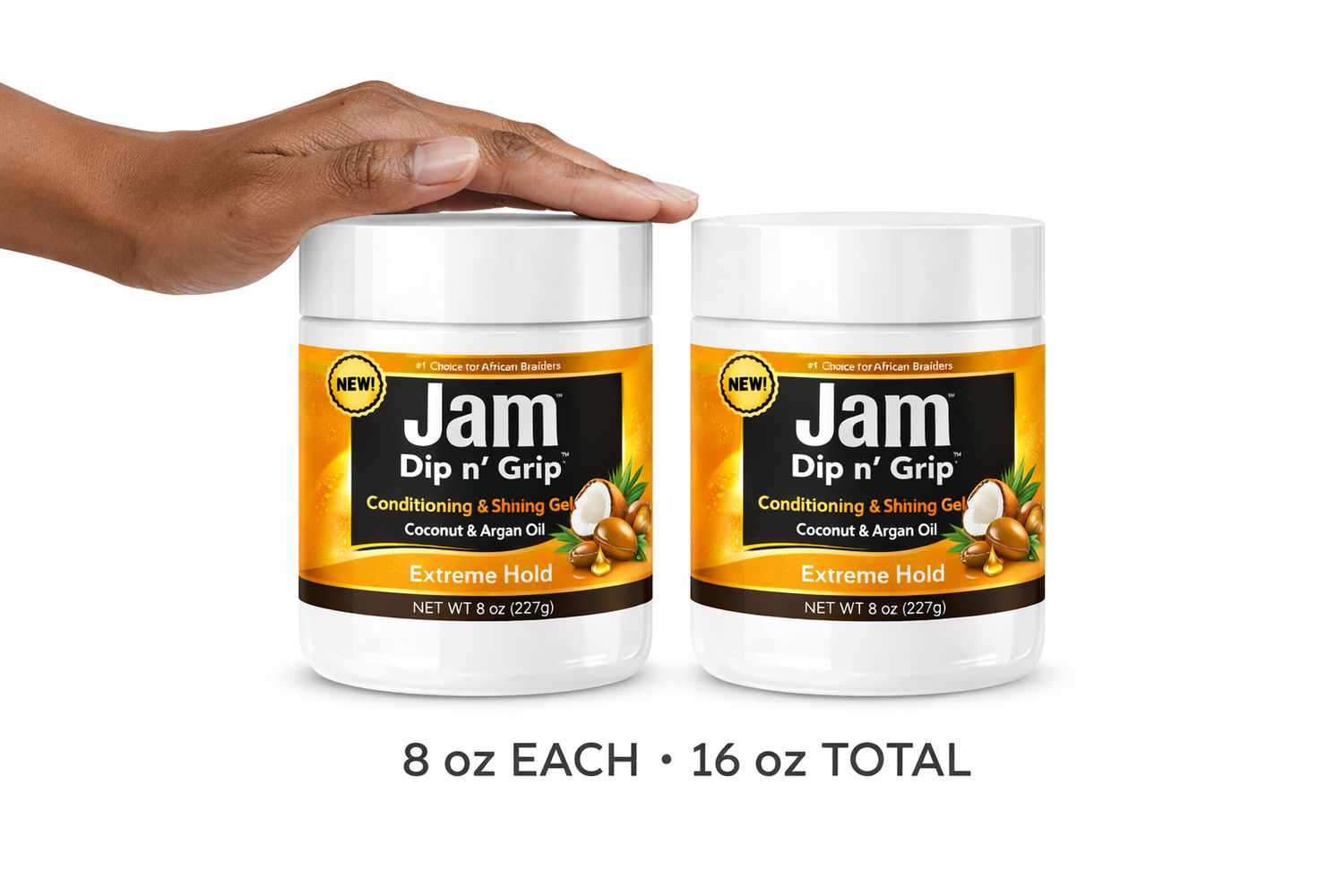 Jam Dip n’ Grip Extreme Hold Hair Gel – Conditioning &amp; Shining Gel with Coconut &amp; Argan Oil Pack of 2 8oz