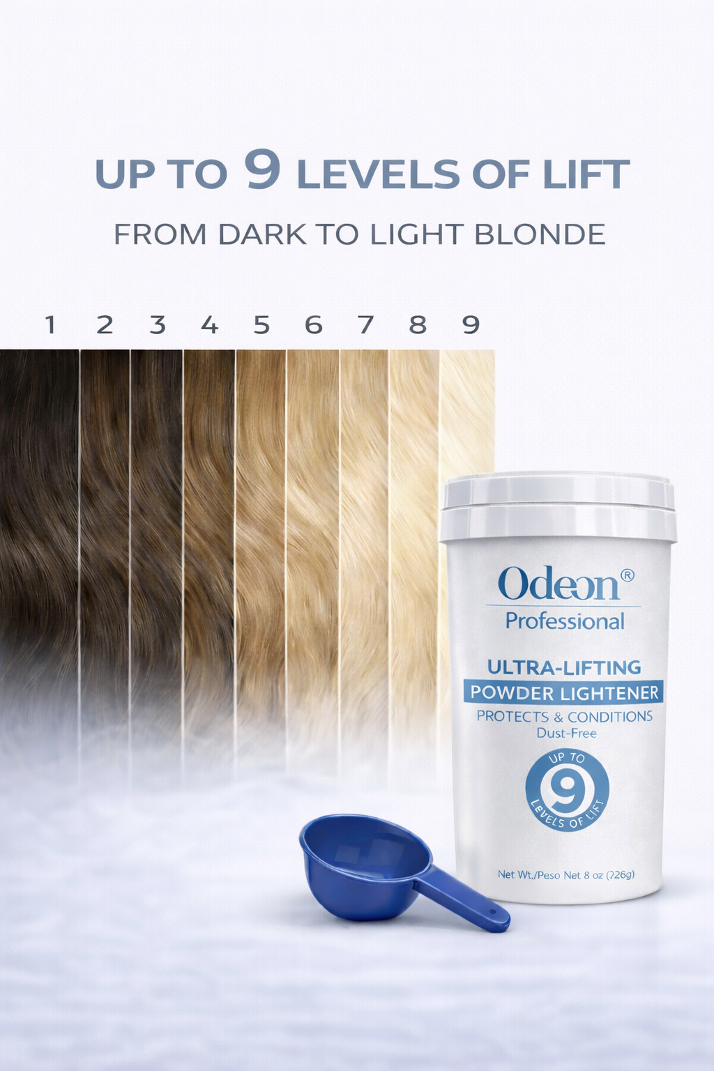 Odeon® Professional Ultra-Lifting Powder Lightener – Up to 9 Levels | Dust-Free | Includes Mixing Bowl &amp; Brush 8oz (226g)