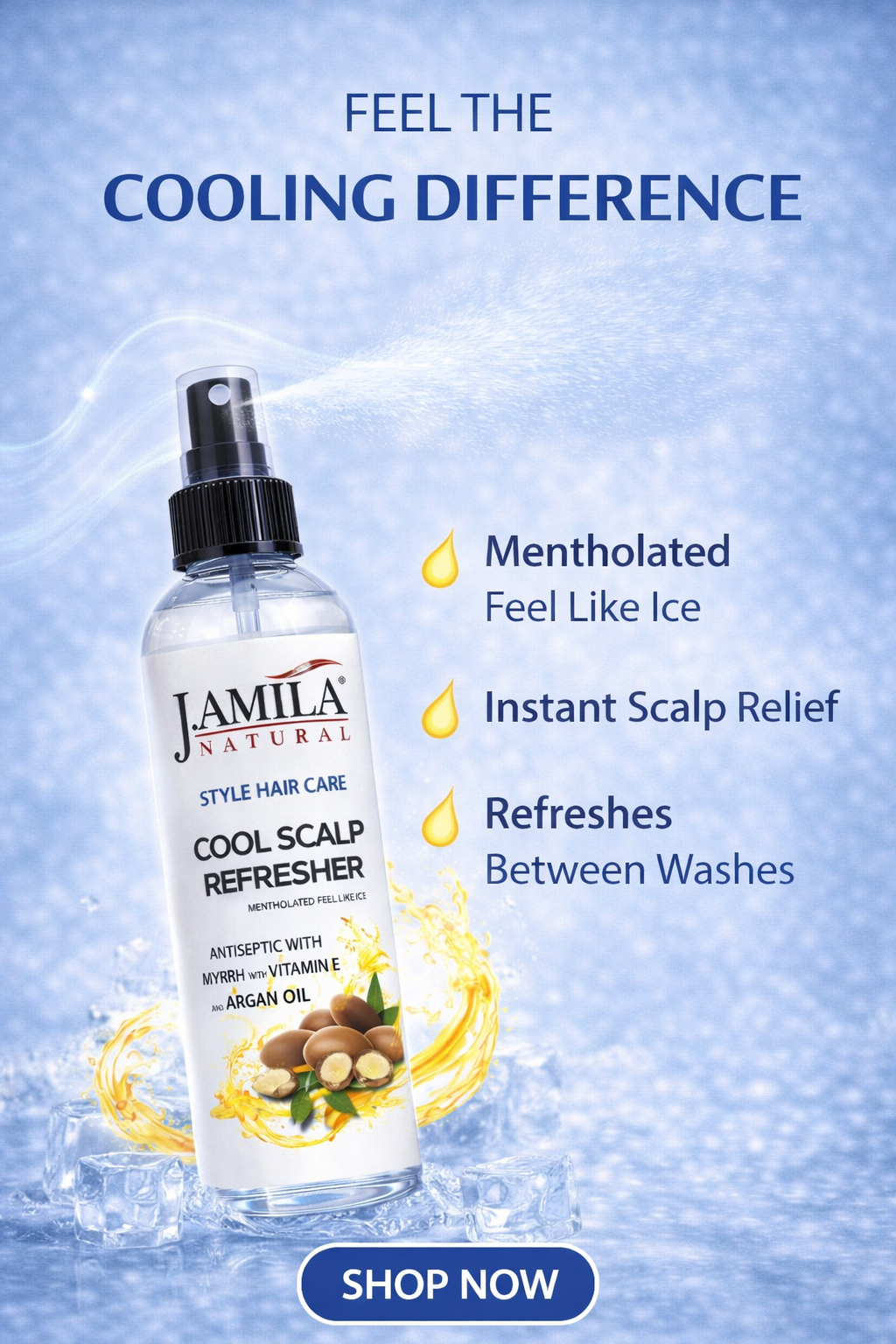 J. AMILA Natural Cool Scalp Refresher with Menthol, Myrrh, Vitamin E &amp; Argan Oil – Cooling Scalp Spray for Braids, Wigs, Natural &amp; Synthetic Hair (8 oz)