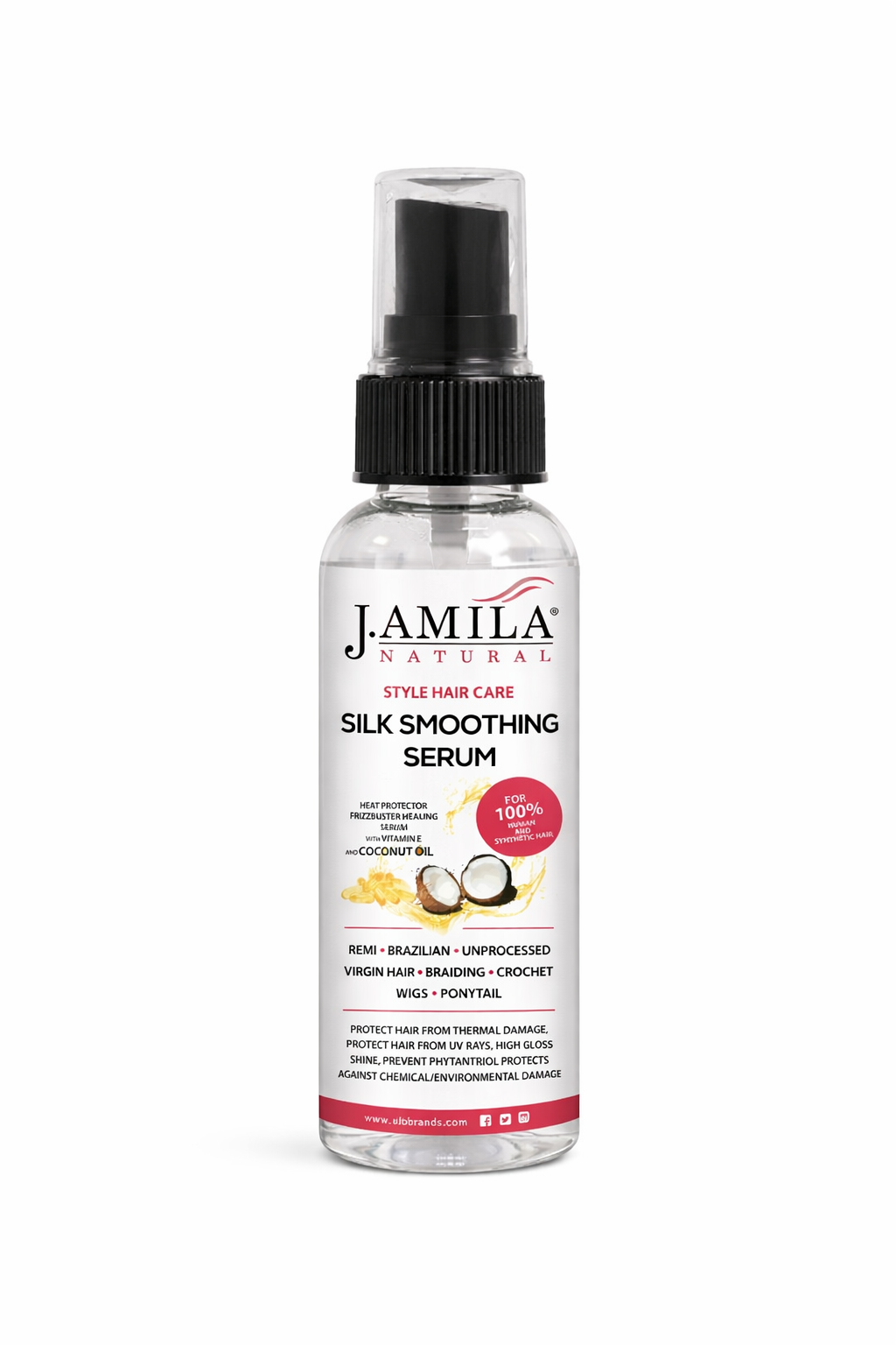 J. Amila Natural Silk Smoothing Serum with cocnut Oil – Heat Protectant, Frizz Control &amp; High Gloss Shine for Natural Hair, Wigs &amp; Extensions (2 oz / 59.2 ml)