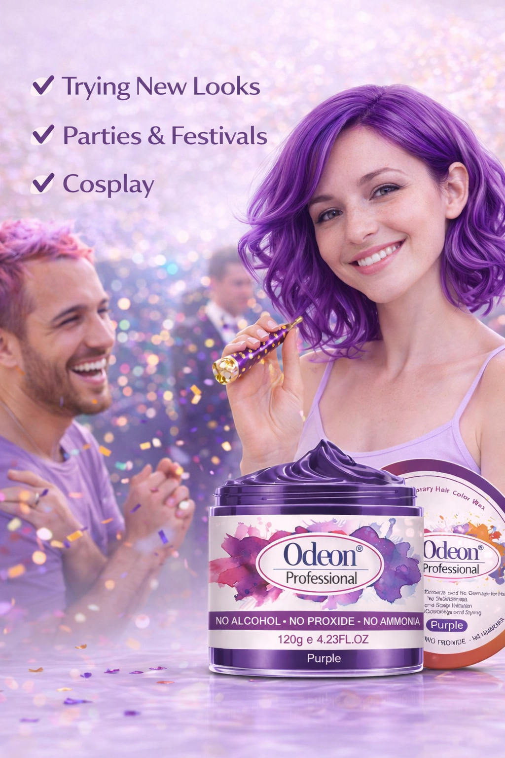 Odeon Professional Purple Hair Color Wax, Temporary Hair Dye for Women &amp; Men (4.23oz)