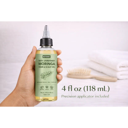 100% Unrefined Moringa Hair &amp; Scalp Oil Lightweight Moisture, Shine &amp; Conditioning | Vegan, Cruelty-Free 4 fl oz (118 mL)