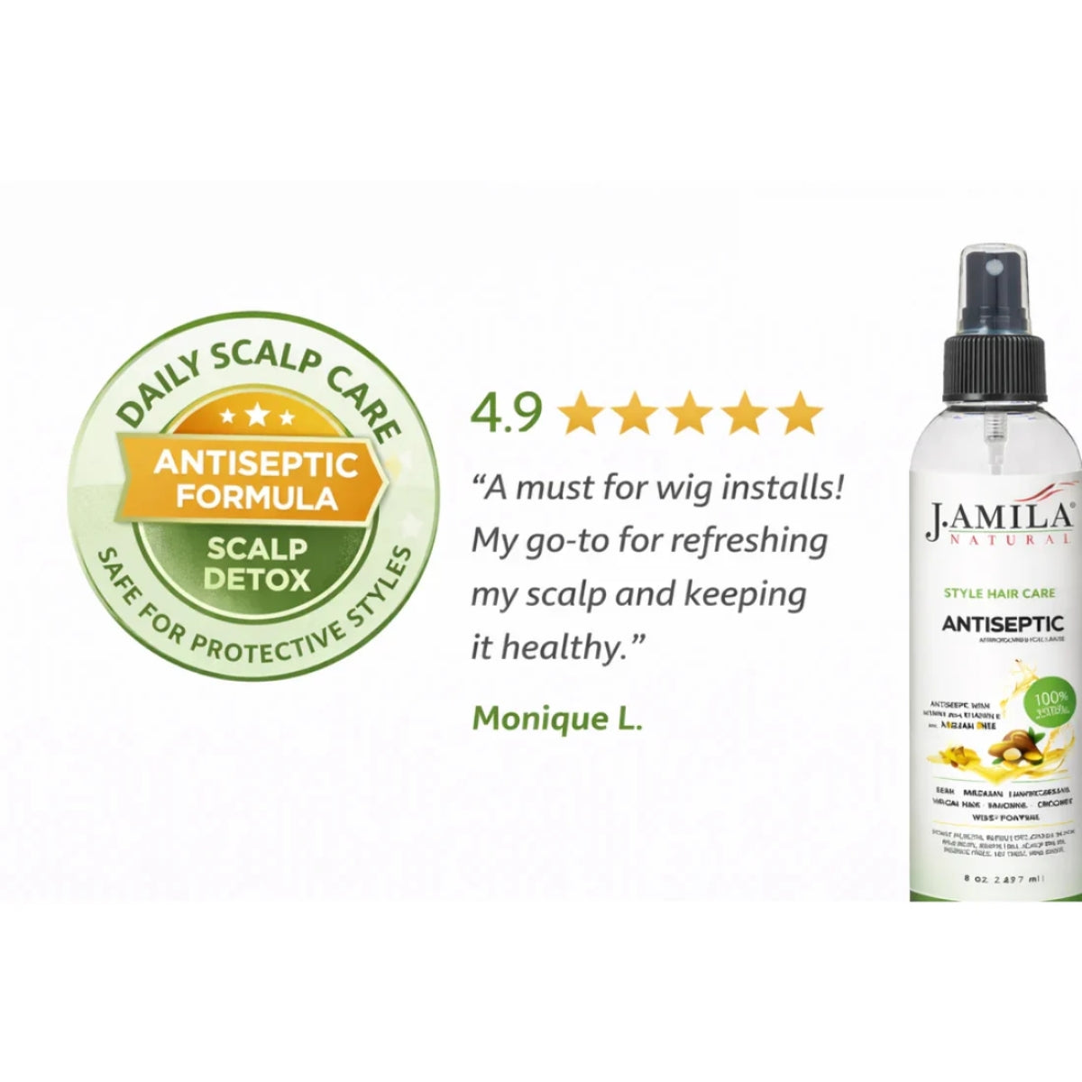 J. Amila Natural Antiseptic Spray with Argan Oil &amp; Myrrh – Scalp Relief, Itch Control &amp; Cleanse for Wigs, Braids &amp; Natural Hair (8 oz / 237 ml)