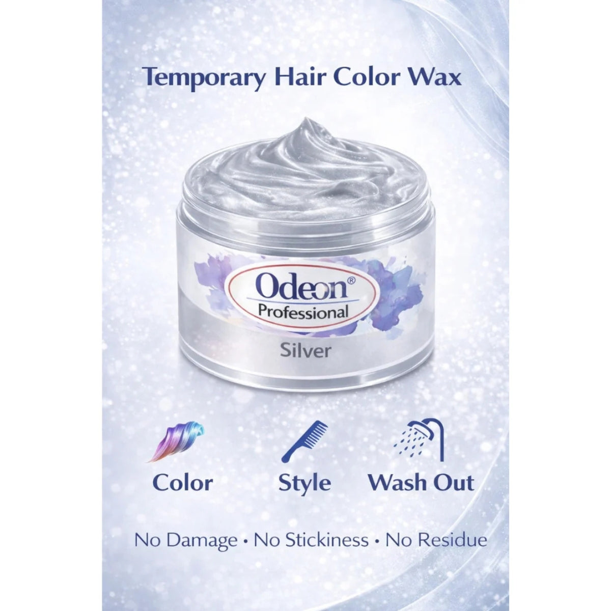 Odeon Professional Silver Hair Color Wax – Temporary Hair Dye for Women &amp; Men | Washable, Natural Ingredients, Easy Styling (4.23oz)