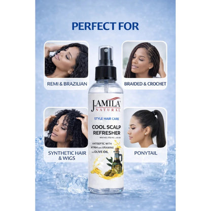 J. AMILA Natural Cool Scalp Refresher with Menthol, Myrrh, Vitamin E &amp; Olive Oil – Cooling Scalp Spray for Braids, Wigs, Natural &amp; Synthetic Hair (8 oz)