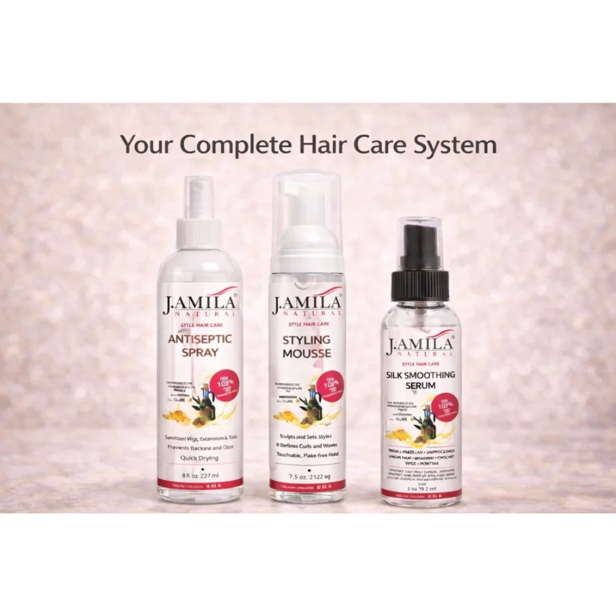 J. Amila Natural Silk Smoothing Serum with Olive Oil – Heat Protectant, Frizz Control &amp; High Gloss Shine for Natural Hair, Wigs &amp; Extensions (2 oz / 59.2 ml)