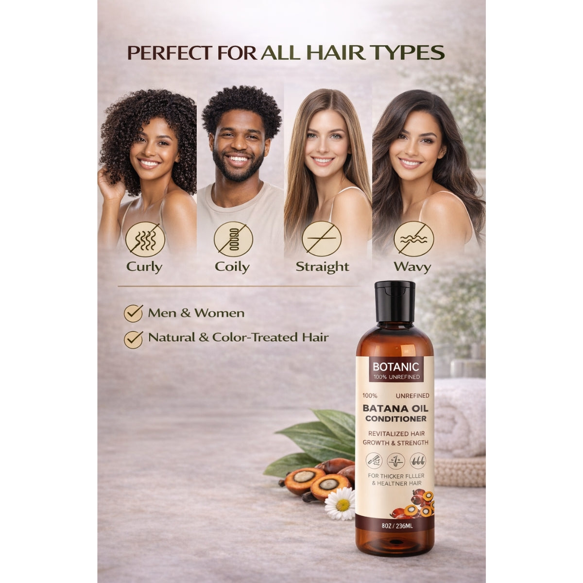 Botanic 100% Unrefined Batana Oil Conditioner – Deep Moisture, Strength &amp; Shine 8 oz