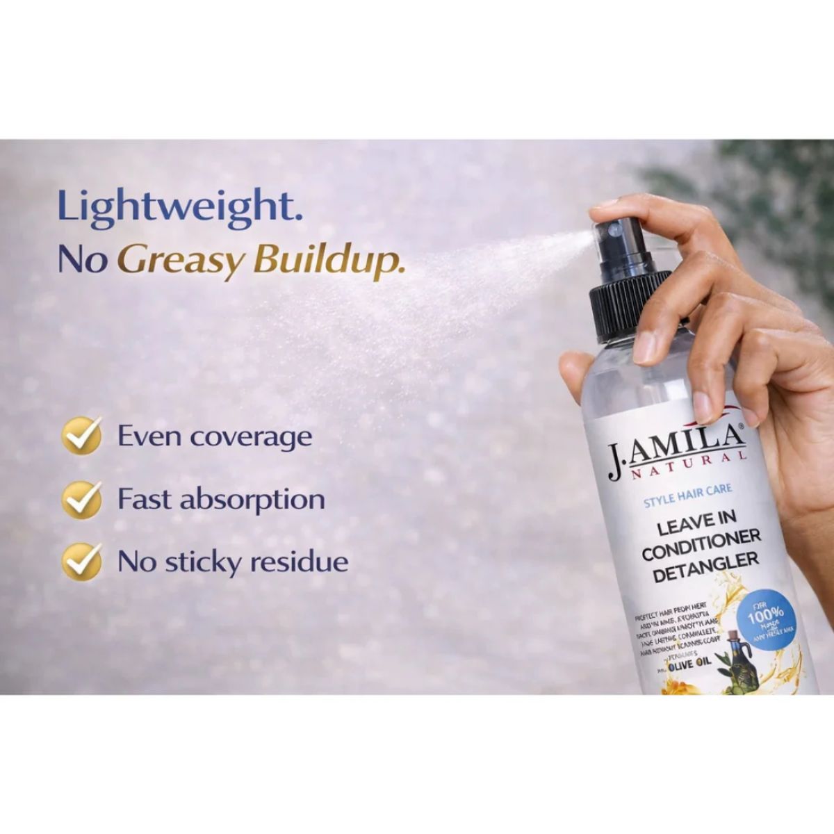 J. AMILA Natural Leave-In Conditioner &amp; Detangler Spray with Vitamin E &amp; Olive Oil – Heat &amp; UV Protection for Wigs, Braids, Natural &amp; Synthetic Hair (8 oz)