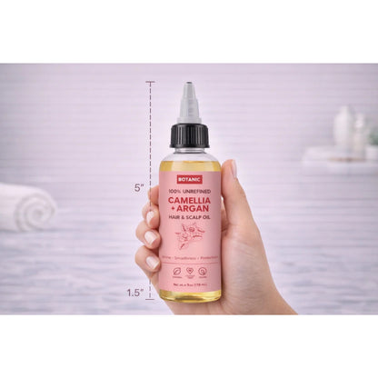 100% Unrefined Camellia + Argan Hair &amp; Scalp Oil – Shine, Smoothness &amp; Protection | Vegan, Cruelty-Free 4 fl oz (118 mL)